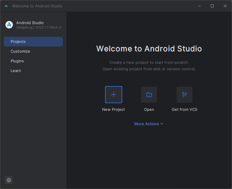 Android Studio'da Yeni proje başlat seçeneğinin ekran görüntüsü.