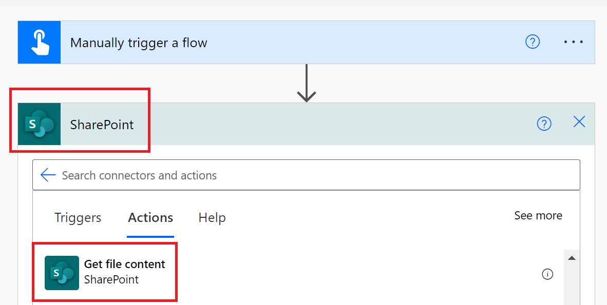 SharePoint Dosya içeriğini al eyleminin ekran görüntüsü.