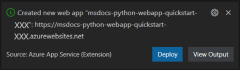 VS Code'da yeni web uygulamasına dağıtmaya başlamak için kullanılan iletişim kutusunun ekran görüntüsü.