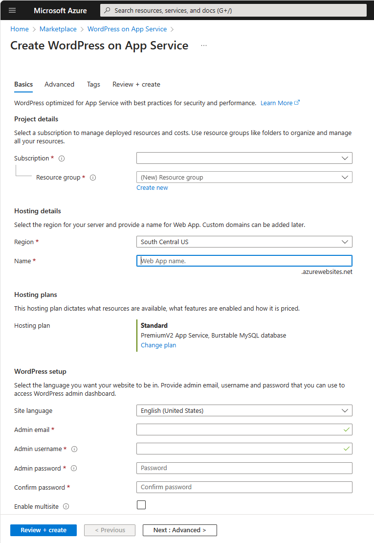 WordPress sitesi oluştur'un ekran görüntüsü.