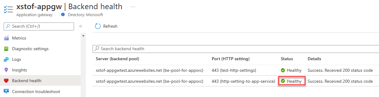 Azure portalında arka uç durumunu denetleme