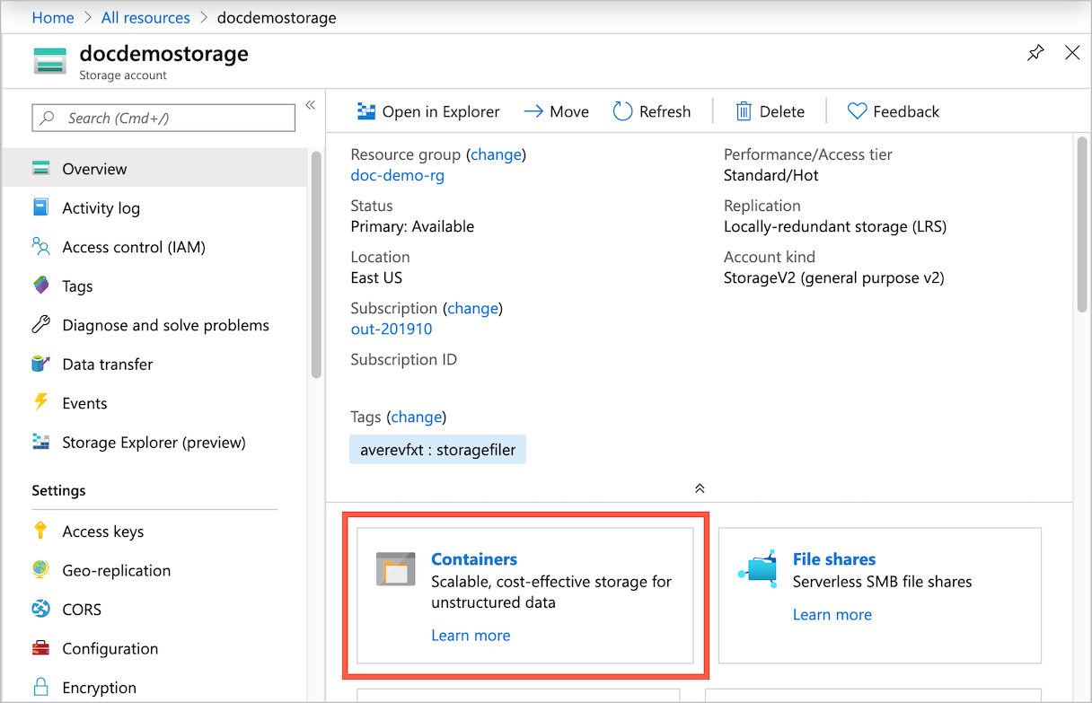 Azure portalında yeni depolama hesabı