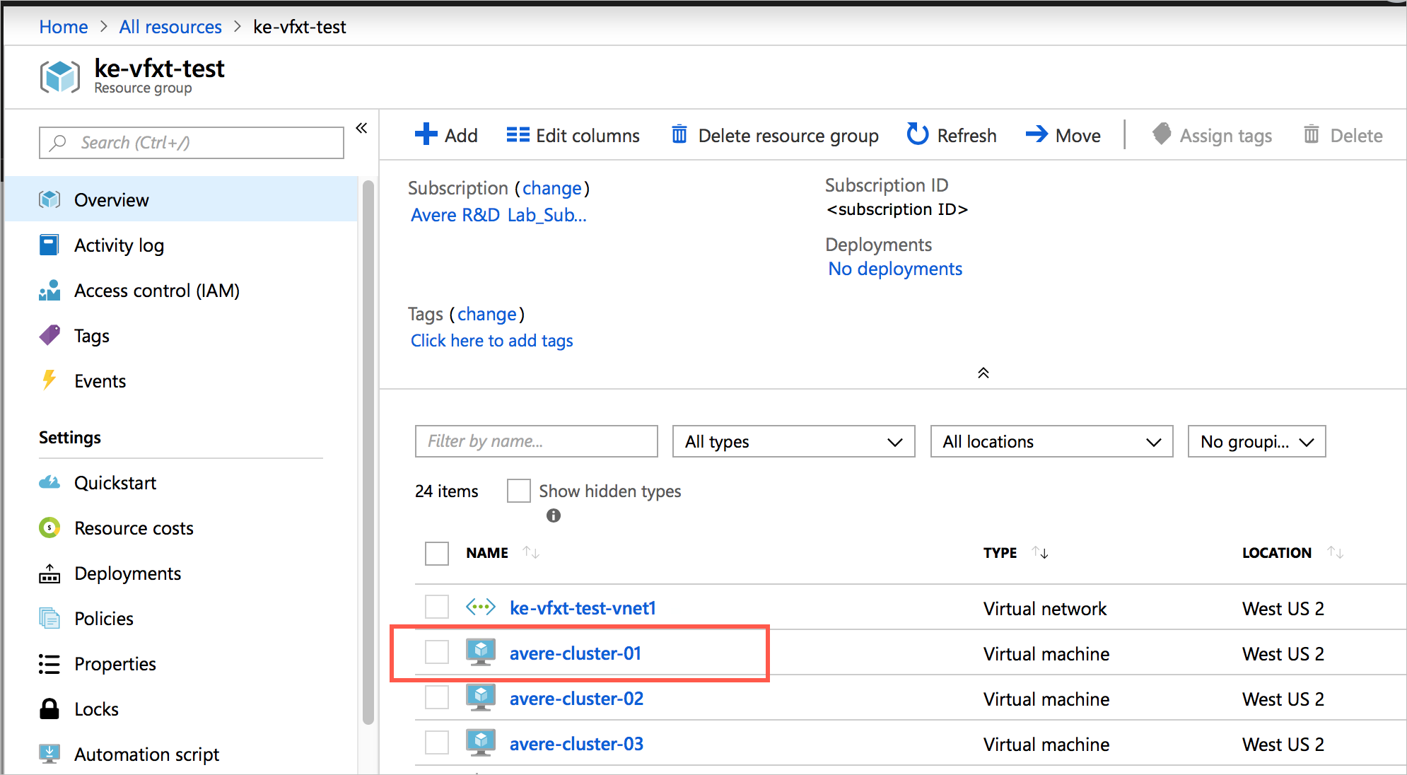 Belirli bir VM'nin daire içine alınarak Azure portal kaynak grubu 