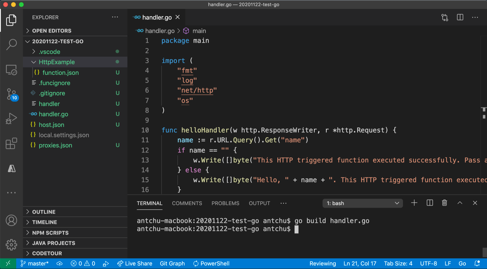 VS Code - Build Go özel işleyicisi