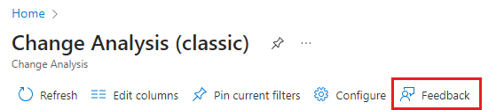 Değişiklik Analizi (klasik) sekmesindeki Geri Bildirim düğmesini gösteren ekran görüntüsü.