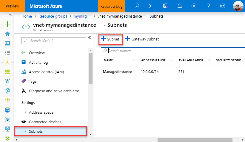 alt ağları SQL Yönetilen Örneği