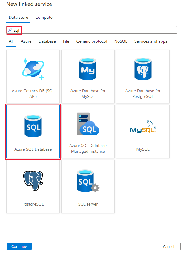 Bağlayıcıyı Azure SQL Veritabanı seçin.