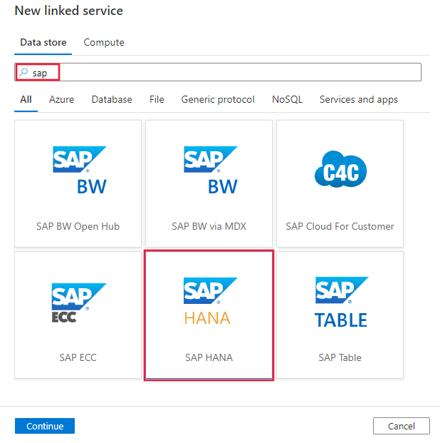 SAP HANA bağlayıcısının ekran görüntüsü.