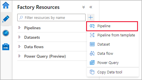 Azure portalında yeni işlem hattı oluşturma işleminin ekran görüntüsü.