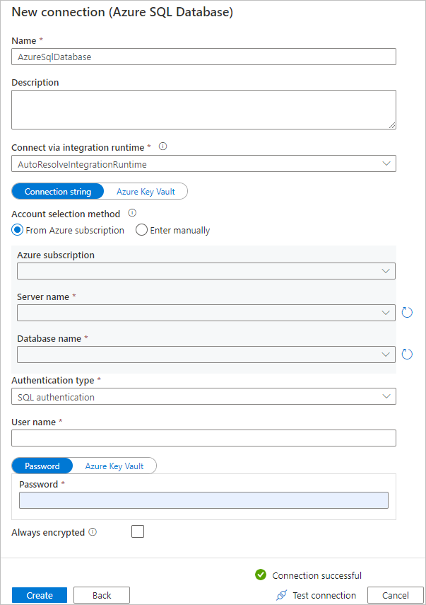 Azure SQL Veritabanı Yapılandır sayfasının ekran görüntüsü.