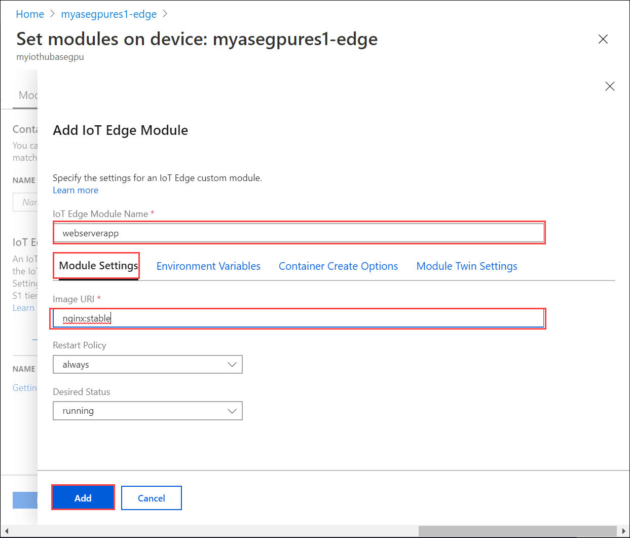 IoT Edge modülü ekleme