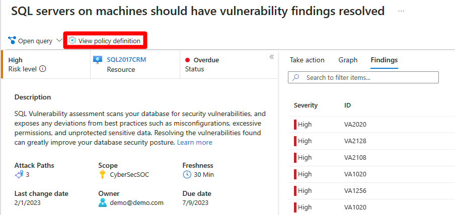 Öneriyi destekleyen belirli bir ilkenin Azure İlkesi sayfasına bağlantı.