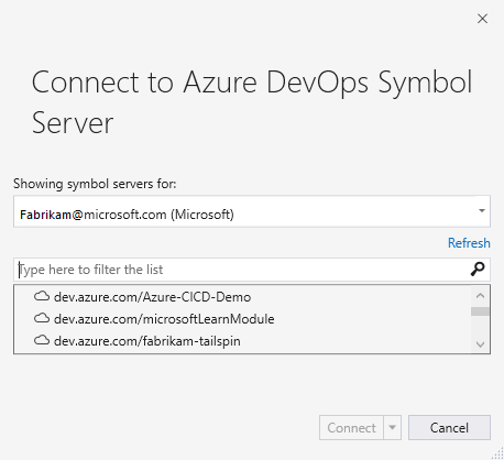 Azure DevOps Sembol Sunucusu'na Bağlan