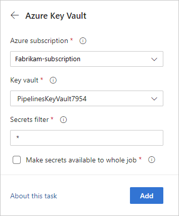 Azure Key Vault görevini ekleyin.