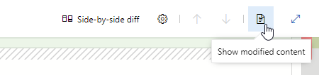 İmleç Değiştirilmiş içeriği göster'in üzerine gelerek yan yana fark seçeneklerinin ekran görüntüsü.