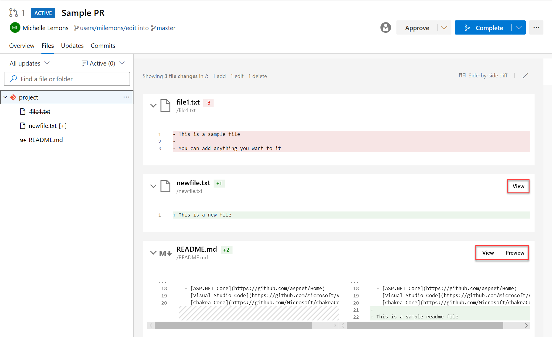 Görünüm ve Önizleme seçenekleri vurgulu bir projedeki markdown dosyasını gösteren ekran görüntüsü.