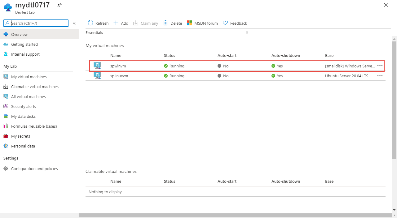 Windows VM'nizi seçin