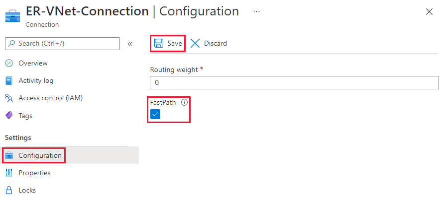 Bağlantı yapılandırma sayfasındaki FastPath onay kutusunun ekran görüntüsü.