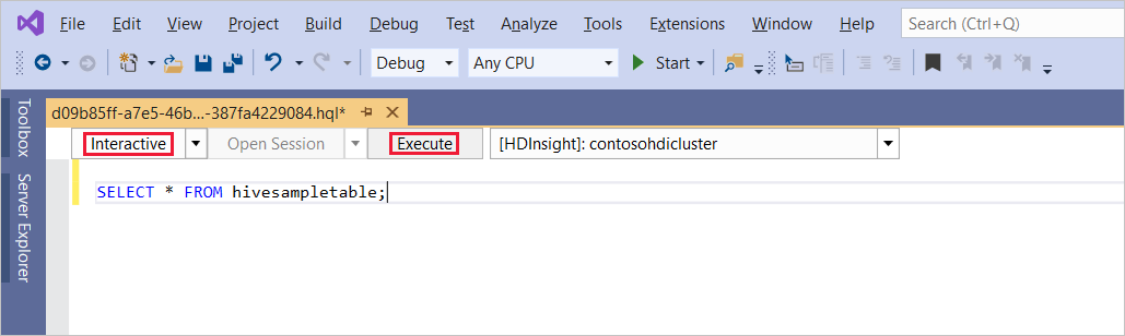 Visual Studio'da etkileşimli Hive sorgusu yürütür.