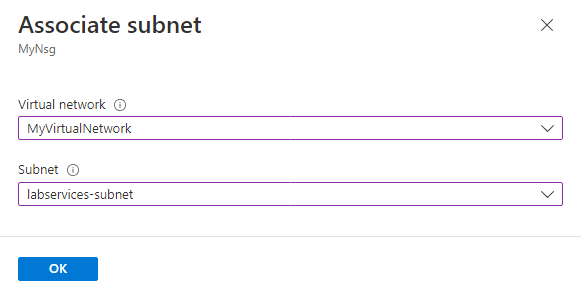 Azure portalında Alt ağı ilişkilendir sayfasının ekran görüntüsü.