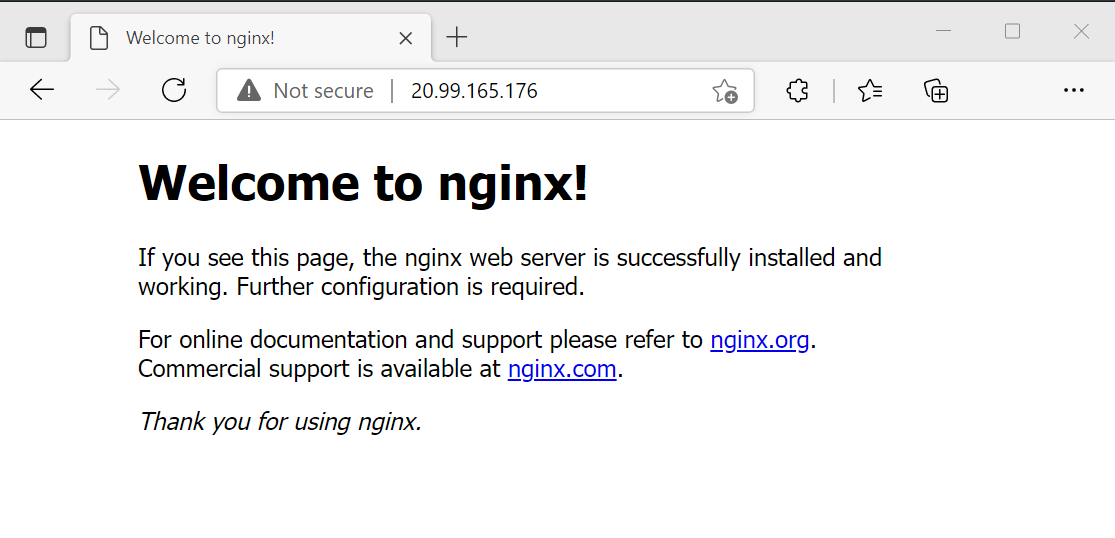 NGINX web sunucusunu test etme işleminin ekran görüntüsü.