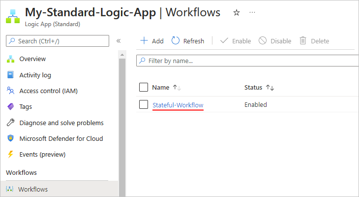 Stateful-Workflow adlı yeni boş durum bilgisi olan iş akışını gösteren ekran görüntüsü.