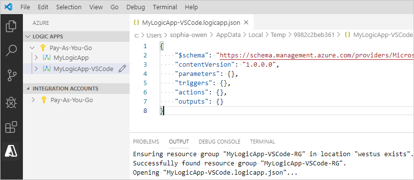 Boş mantıksal uygulama iş akışı tanımı JSON dosyası