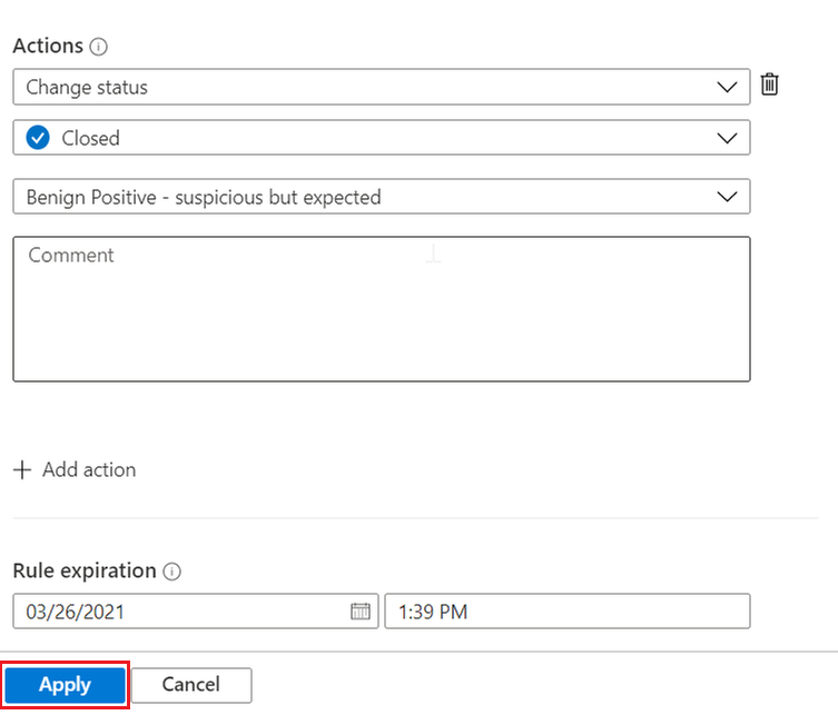 Microsoft Sentinel'de otomasyon kuralı oluşturmayı ve uygulamayı bitirmeyi gösteren ekran görüntüsü.