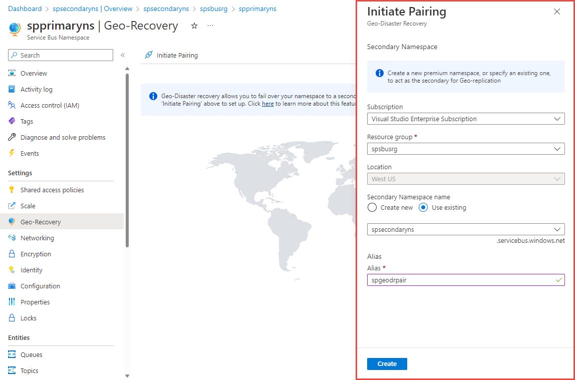 Azure portalında Eşleştirmeyi Başlat sayfasını gösteren ekran görüntüsü.