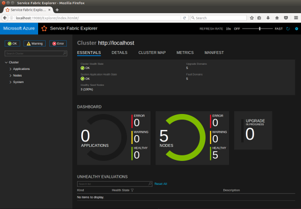 Linux üzerinde Service Fabric Explorer