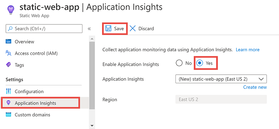 Azure Static Web Apps'e Application Insights ekleme