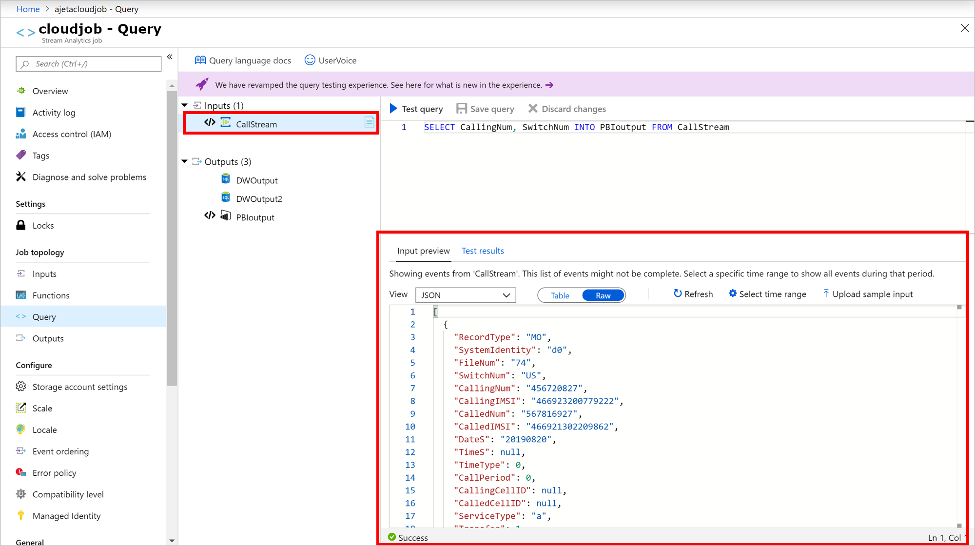 Ham biçimde Azure Stream Analytics örnek girişi