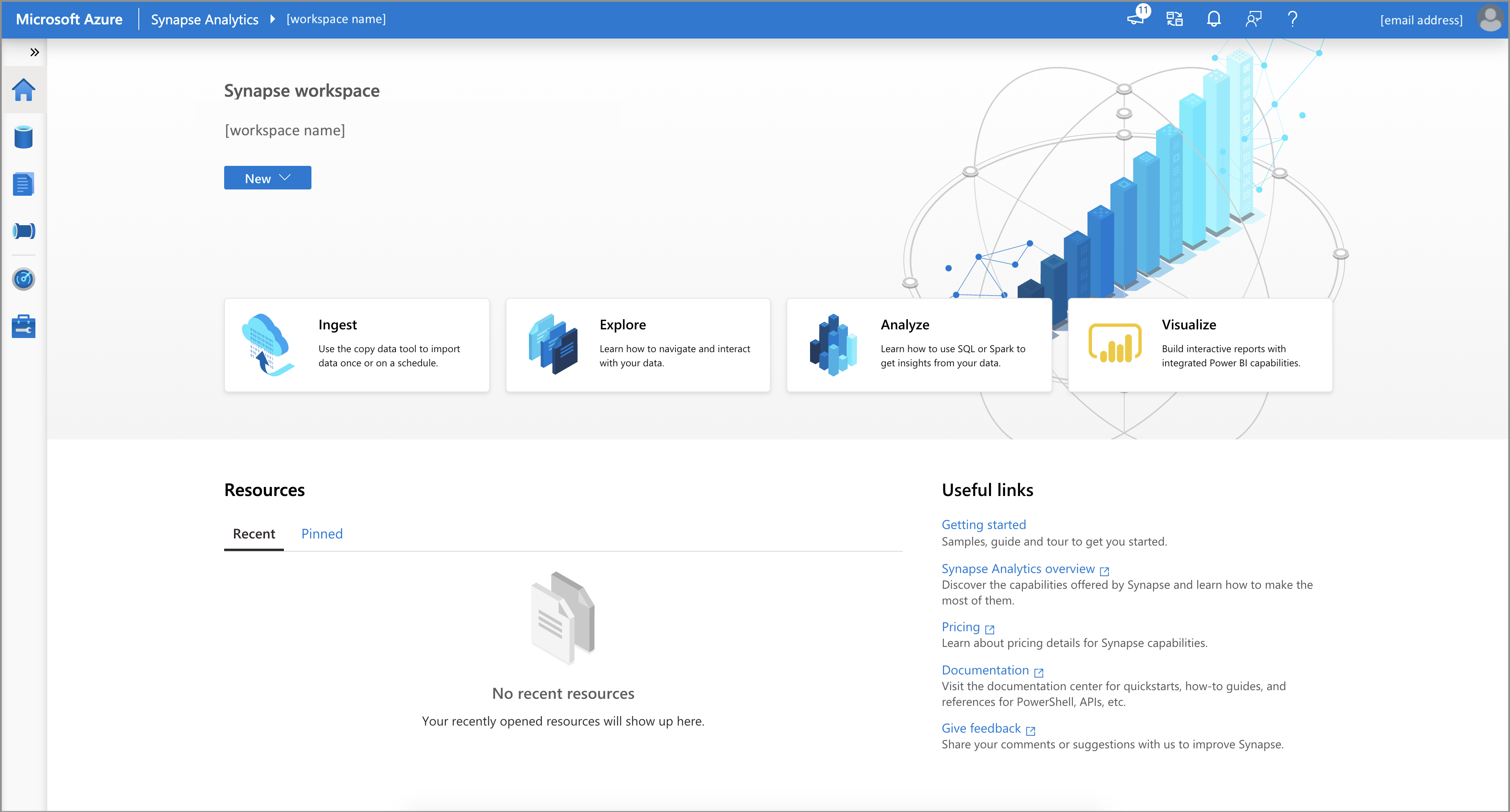 Azure Synapse Analytics çalışma alanı web'ini gösteren ekran görüntüsü.