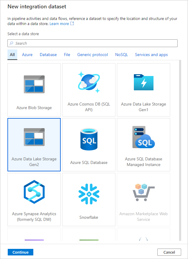 Azure Data Lake Storage 2. Nesil seçin