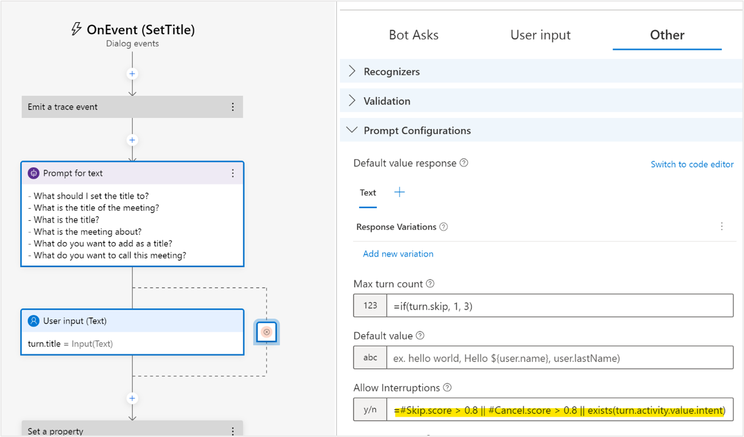 Enterprise Calendar allowInterruptions property