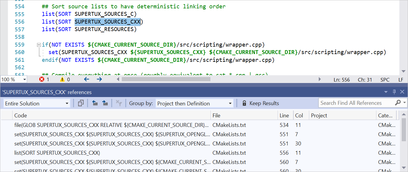 Visual Studio Tüm Başvuruları Bul penceresinin ekran görüntüsü.