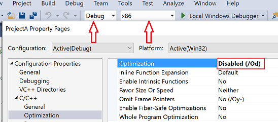 Visual Studio Özellik Sayfaları iletişim kutusunun ekran görüntüsü.