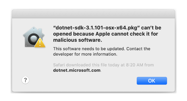 macOS Catalina noter tasdiki uyarısı