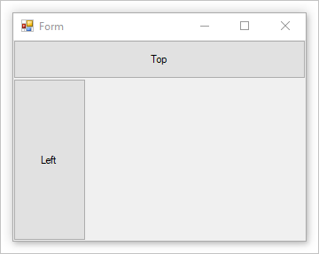 Windows formu, sol ve üste yerleştirilmiş düğmeler ve üst kısmı daha büyük.