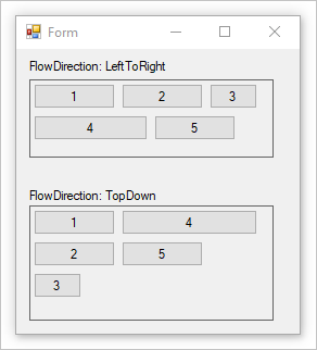 İki akış paneli denetimine sahip bir Windows Formu.