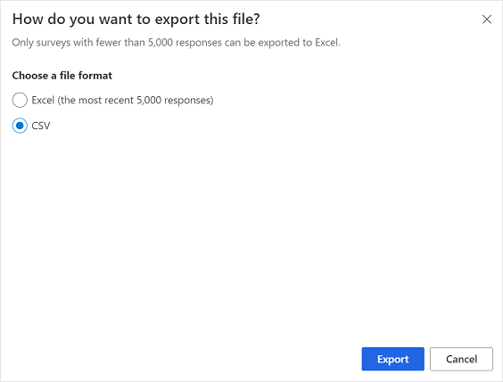 Anket yanıtlarını dışarı aktarmak için dosya biçimi seçin.