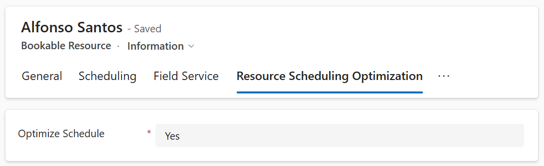 Bir kaynak için Resource Scheduling Optimization'ı etkinleştirme ekran görüntüsü.