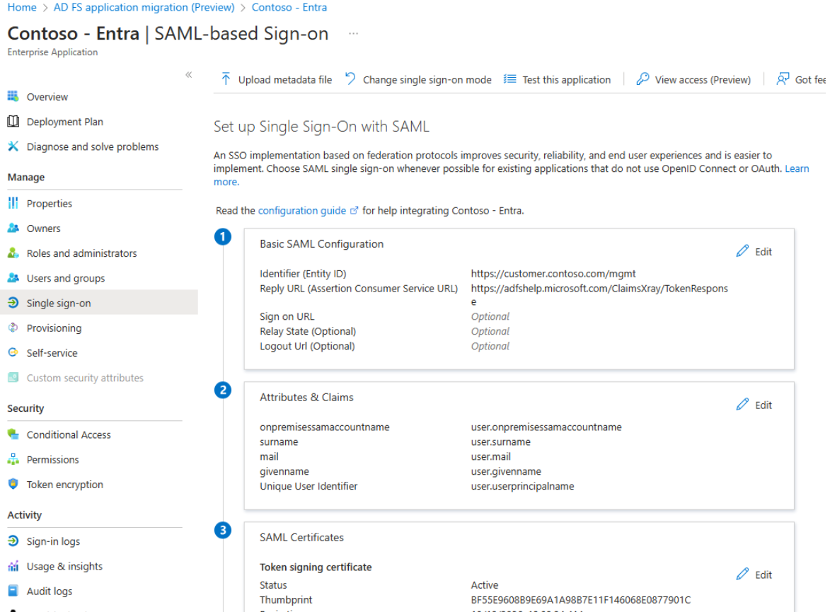 SAML tabanlı oturum açma bölmesinin ekran görüntüsü.