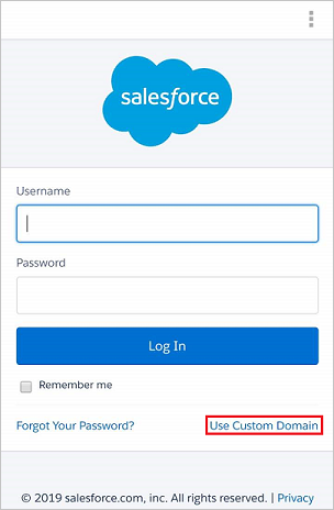 Salesforce mobil uygulaması Özel Etki Alanı Kullan