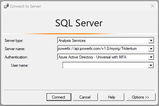 SQL Server Profiler'da Sunucuya bağlan iletişim kutusunun ekran görüntüsü.