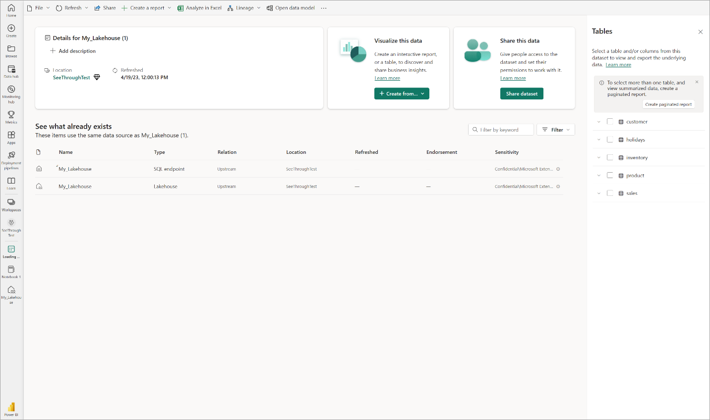 Power BI'da açık modeli gösteren ekran görüntüsü.