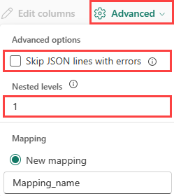 Gelişmiş JSON seçeneklerinin ekran görüntüsü.