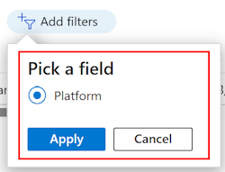 Microsoft Intune'da platforma göre filtrelenmiş filtre listesini gösteren ekran görüntüsü.