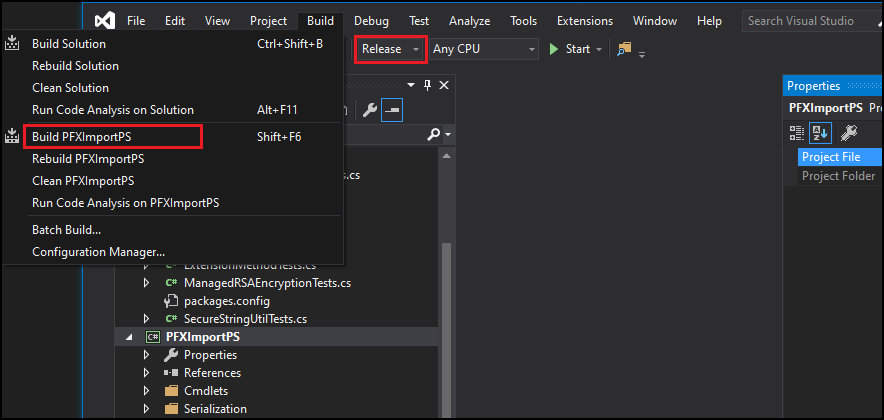 Visual Studio Derleme seçeneği