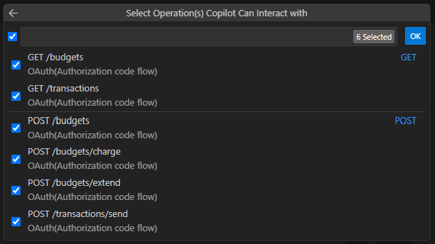 The Teams Toolkit UI to select operations